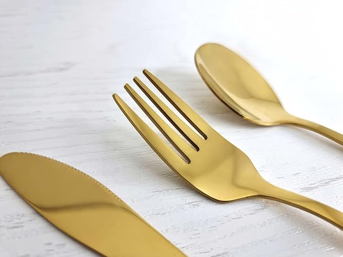 12 Piece Stainless Steel Kids Silverware Set - Child and Toddler Safe Flatware - Kids Utensil Set - Metal Kids Cutlery Set Includes 4 Small Kids Spoons, 4 Forks & 4 Knives - Gold