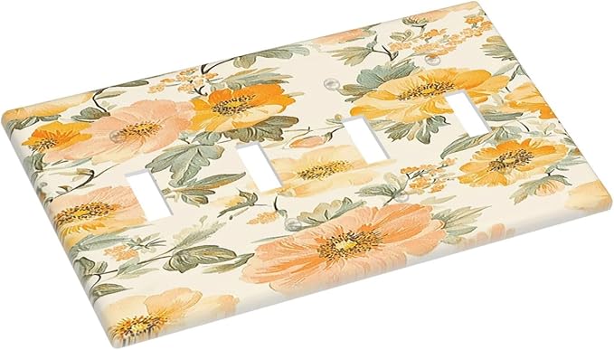 Light Switch Cover Plate Vintage Floral Pastel Flower Pattern 4 Gang Quad Toggle Wall Plate Electrical Outlet Cover Decorative Switch Plate Covers for Bedroom Cabin Decor