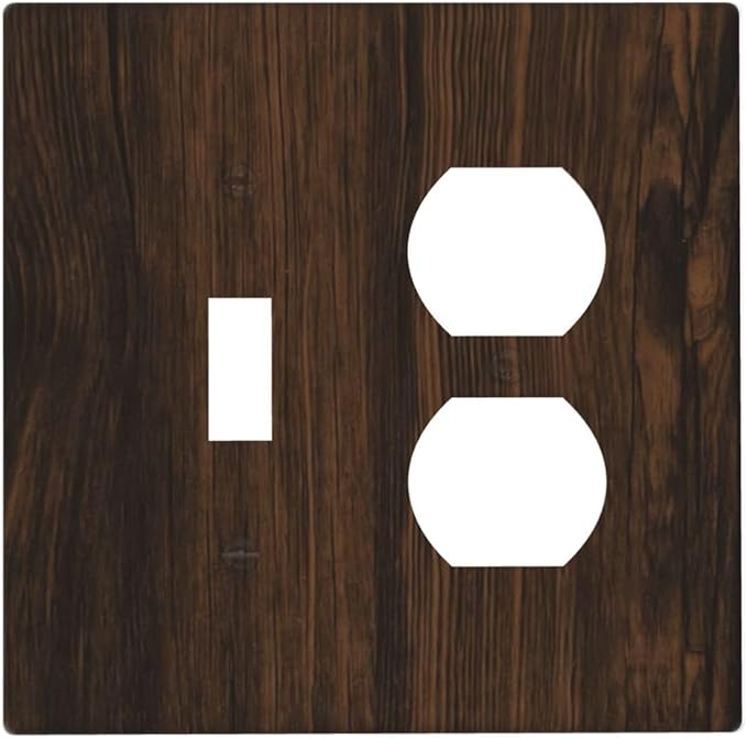 Light Switch Cover Plate Dark Brown Wood Grain Rustic Country Wooden 2 Gang Outlet Covers 1 Toggle 1 Duplex Socket Cover Wallplates Electrical Switch Plate Covers for Farmhouse Home Decor