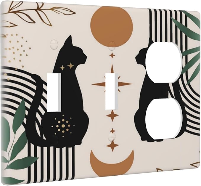 70s Mid Century Boho Abstract Cat 3 Gang 2 Toggle 1 Duplex Combination Light Switch Plate Decorative Triple Toggle Wall Plate Cover Electrical Faceplate Switch Face Plate