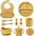 Personalized Silicone Suction Plates for Baby，Custom Toddlers Spoon and Fork, Baby Feeding Set with Name,Baby Birthday Gift for Boy & Girl (Yellow)