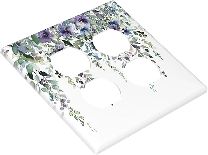 Decorative Light Switch Cover Plate Blue Purple Eucalyptus Leaves Boho Botanical 2 Gang Decorative Switch Plates 1 Toggle Duplex Combo Outlet Covers GFCI Plug Covers Wallplates for Bathroom Home Decor