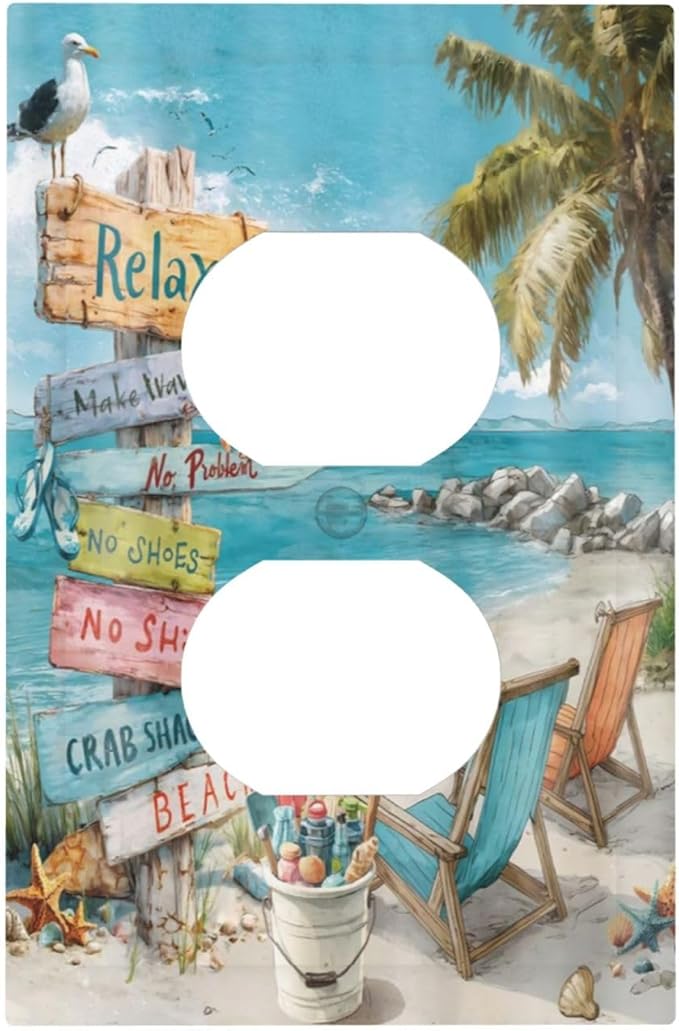 Ocean Beach Tropical Palm Tree Coastal Seaside Outlet Covers 1 Gang Duplex Light Switch Cover Decorative Switch Plates Electrical Receptacle Faceplate Wall Plate for Kids Room Living Room Decor