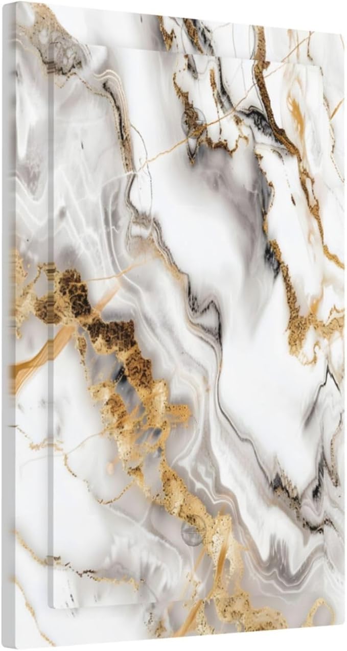 Luxurious Marble Abstract White Gold Tile Modern Simplicity Light Switch Cover Plate 1 Gang No Device Blank Electrical Wall Plates Faceplate Decorative Switch Plate Covers for Bathroom Kitchen Decor