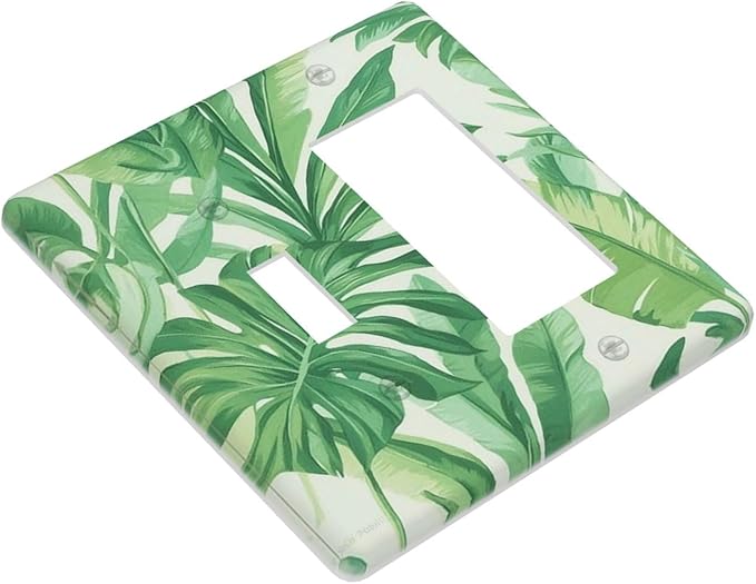 Outlet Covers Tropical Palm Tree Leaf Green Plant 1 Toggle 1 Rocker Combination Decorative Wall Plate Electrical Switch Plates Light Switch Cover Plate For Bed Room Living Room Decor