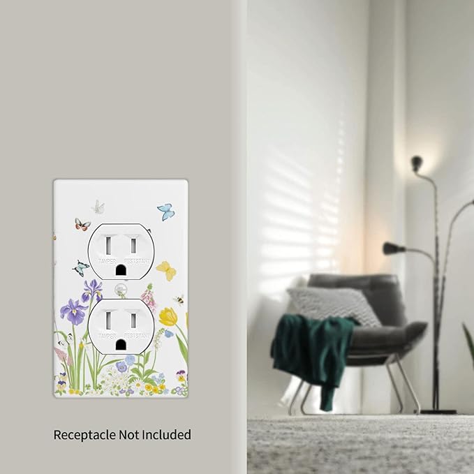 Flower Butterfly Outlet Covers Decorative Electrical Outlets Duplex Outlet 1-Gang Wall Plate Receptacle Wall Outlet Cover