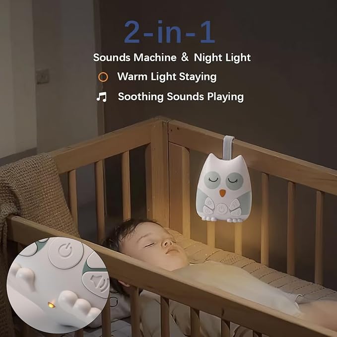 PandaEar Portable White Noise Machine for Baby, 15 Soothing Sound, Night Light, Sleep Sound Timer and Powered by USB for Baby Kids (Owl)