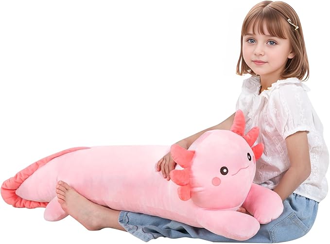 MMguai 32 inch Axolotl Stuffed Anima Big Long Body Plush Toy Soft Pillow, Large Pink Axolotl Stuffy Plushie Gift for Kids Boy Girl Birthday