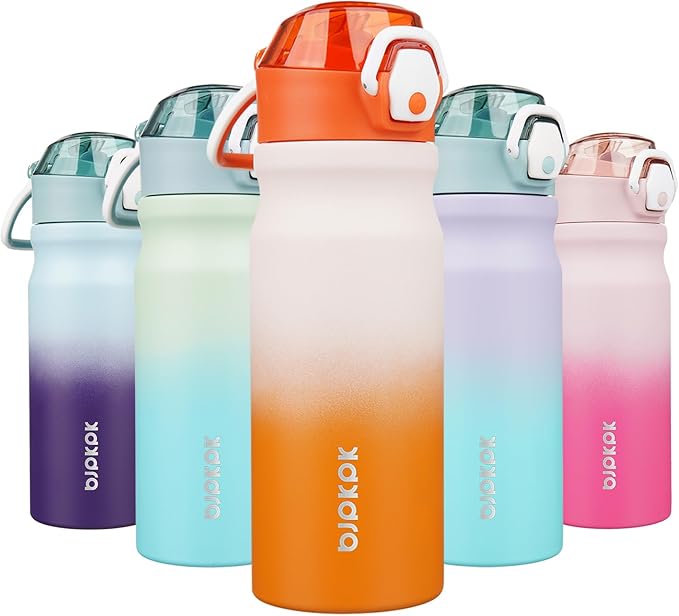 BJPKPK Stainless Steel Insulated Water Bottle with Straw Lid 18oz Reusable Metal Thermal Flask Bottles Keep Cold and Hot,Coral