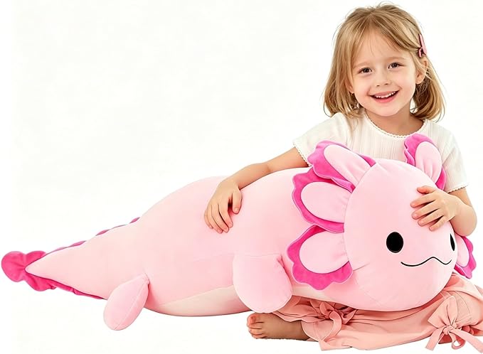 BENINY 39-Inch Giant Hot Pink Axolotl Plush Pillow - Extra Soft Huggable Stuffed Animal, Big Cuddly Toy Gift for Girls & Kids, Holiday Birthday