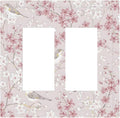 Pink Sakura Cherry Blossom Vintage Bird Floral Flower Decorative Outlet Covers 2 Gang Double GFCI Rocker Electrical Wall Panels Light Switch Cover Plate for Bedroom Living Room Decor