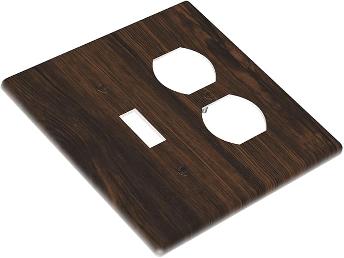 Light Switch Cover Plate Dark Brown Wood Grain Rustic Country Wooden 2 Gang Outlet Covers 1 Toggle 1 Duplex Socket Cover Wallplates Electrical Switch Plate Covers for Farmhouse Home Decor