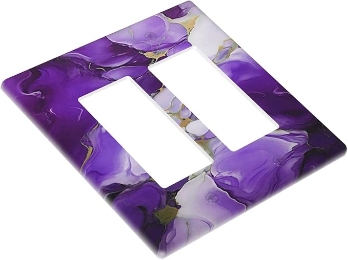 Decorative Outlet Covers Abstract Luxury Purple Gold Marble Textures 2 Gang Wall Plate Double Rocker Two Switch Wall Cover Plate Jumbo Dual Electrical GFCI Face Plate for Bedroom Decor