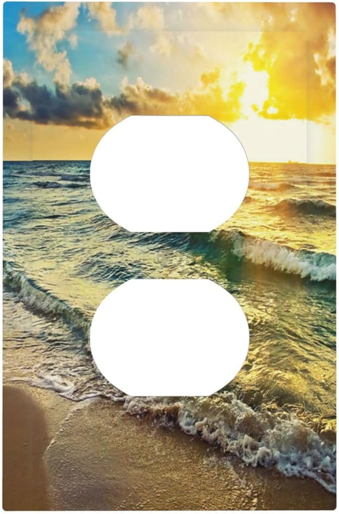 1 Gang Duplex Receptacle Switch Wall Plate Tropical Sea Sun Beach Ocean Waves Coastal Seaside Scene Hawaiian Sunrise Sunset Theme Switchplate Jumbo Size Electrical Outlet Cover Receptacle Plug Cover