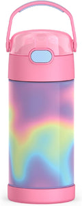 THERMOS FUNTAINER Water Bottle with Straw - 12 Ounce - Kids Stainless Steel Vacuum Insulated Water Bottle with Lid, Rainbow Cloud