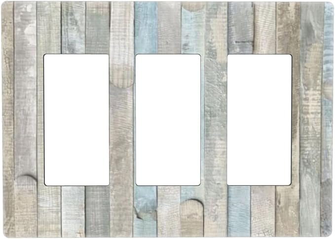 Country Rustic Blue White Wood 3 Gang Triple Rocker/Decorator Light Switch Wall Plate Cover Decorative Gfci Electrical Faceplate Switchplate Room Decorate