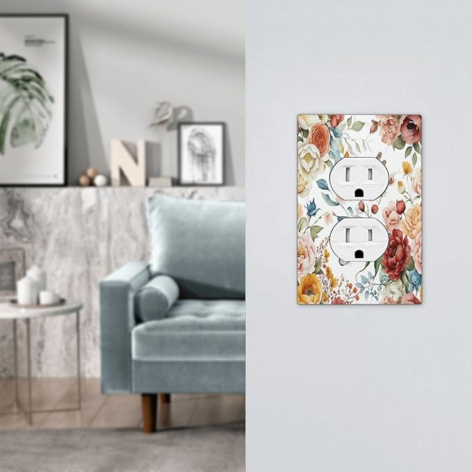 Rustic Style Colorful Peony Butterfly Dragonfly Outlet Covers 1 Gang Duplex Electrical Receptacle Faceplate Light Switch Cover Wall Plate Decorative Switch Plates for Bedroom Living Room Decor