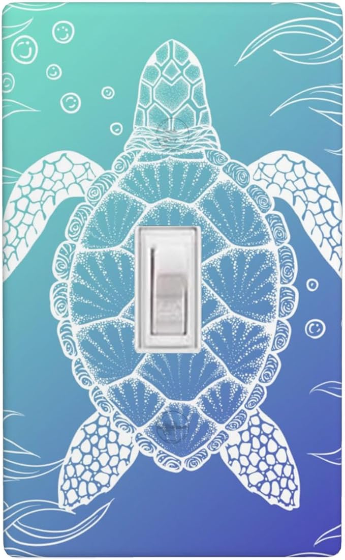 Sea Turtle Ocean 1-Gang Toggle Light Switch Plate, Blue Coastal Wall Plate for Bathroom, Beach House & Coastal Home