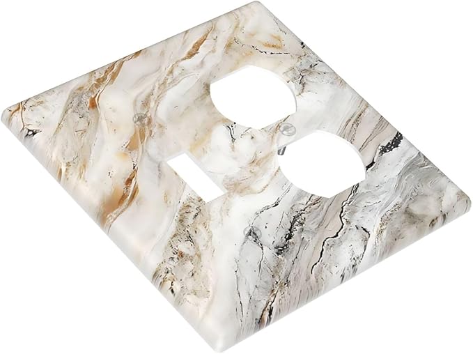Matte Beige Gold Marble Granite Abstract Print Wallplates 1 Toggle 1 Duplex Switch Plate Electrical GFCI Faceplate Decorative Light Switch Covers for Bathroom Kitchen Decor