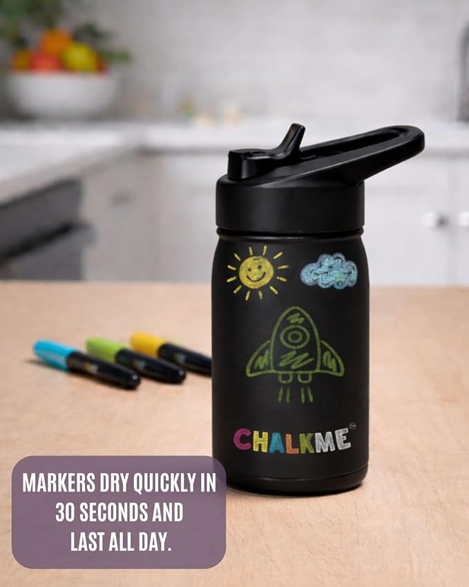 Kids Water Bottle 11.9oz Stainless Steel Vacuum Insulated with Washable Markers Included, Decorate Your Own Water Bottle, Dishwasher Safe, Easter Basket Stuffers for Boys & Girls