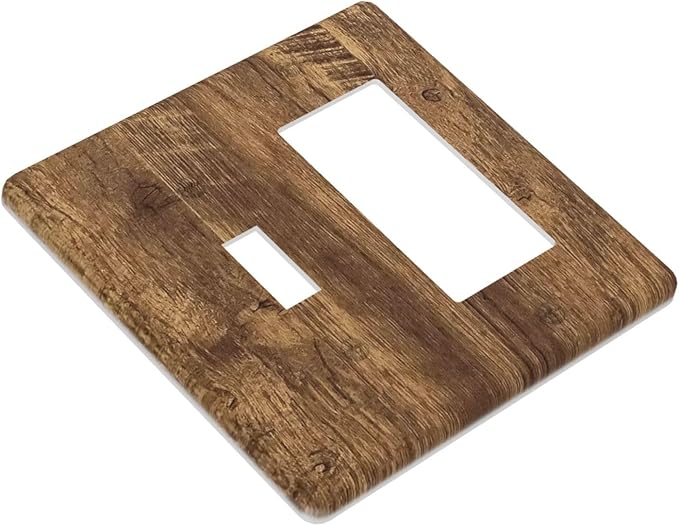 Light Switch Cover Plate Rustic Wood Grain Country Vintage Wooden Board 2 Gang Toggle Rocker Combo Wall Plates Decorative Switch Plates and Outlet Covers Socket Cover for Farmhouse Home Decor