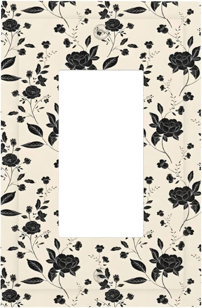Black Rose Dark Romance Wildflowers Floral Decorative Outlet Covers 1 Gang Single Rocker Light Switch Cover Plate Wall Plates GFCI Faceplate for Bedroom Living Room Decor