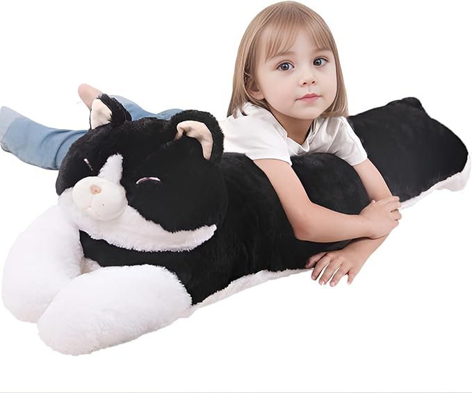 40'' Giant Cat Plush Stuffed Animal, Jumbo Black Cat Long Body Pillow Plush Toy, Large Soft Fluffy Kitty Cat Plushies Gift for Kids Boys Girls, Birthday