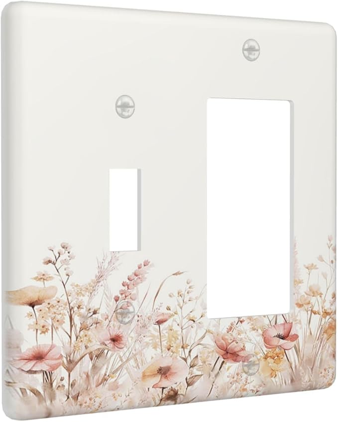 Outlet Covers Boho Floral Watercolor Flower Pattern 1 Toggle 1 Rocker Combo Light Switch Cover Plate Decorative Switch Plate Covers Electrical Wall Plate for living Room Home Decor