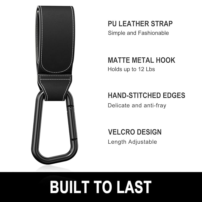 Baby Stroller Hooks for Hanging Bags, Universal Stroller Clips Accessories, Mommy Hook for Diaper Bag, Shopping Cart, Purse, Backpack - 2 Pack, Black