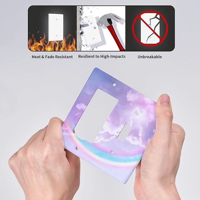 Light Switch Cover Rainbow Sky with Clouds 2 Gang Toggle Rocker Combo Socket Cover Wall Plates Decorative Switch Plates and Outlet Covers for Bathroom Home Decor
