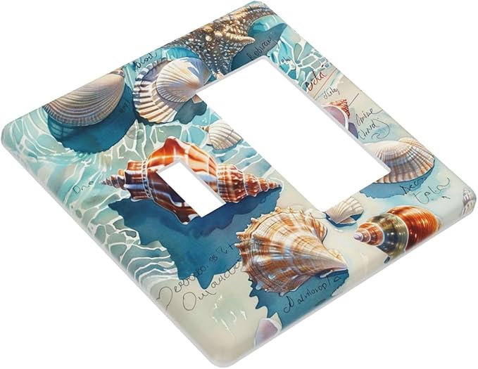 Outlet Covers Ocean Waves Starfish Conch Scallop Shell 1 Toggle 1 Rocker Combination Decorative Wall Plate Electrical Switch Plates Light Switch Cover Plate For Kids Room Nursery Decor