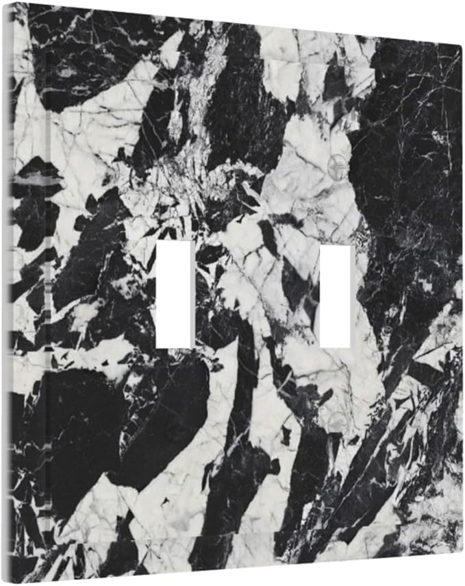 Black White Marble Abstract Luxury Decorative Switch Plates 2 Gang Double Toggle Outlet Light Switch Cover Wall Plate Electrical Faceplate for Bathroom Kitchen Decor