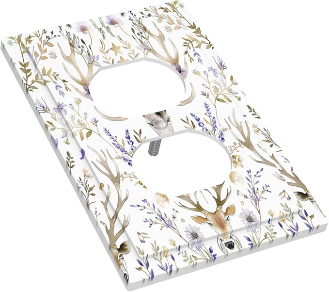 Outlet Covers Gothic Retro Floral Damask Elk Wild Flower 1 Gang Duplex Light Switch Cover Decorative Switch Plates Electrical Receptacle Faceplate Wall Plate For Bed Room Living Room