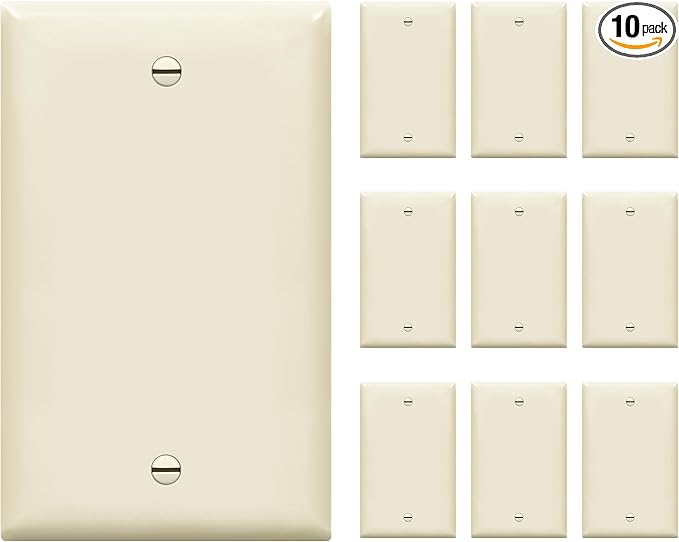 ENERLITES Blank Device Wall Plate, Gloss Finish, Standard Size 1-Gang 4.50" x 2.76", Polycarbonate Thermoplastic, 8801-LA-10PCS, Light Almond (10 Pack)