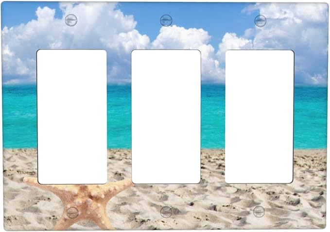 Beach Blue Ocean Triple Gang Rocker Decorative Light Switch Cover, 3-Gang Wall Plate Outlet Cover