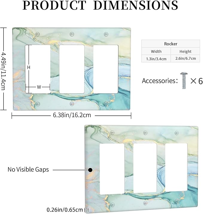 Light Switch Covers Teal Gold Marbling Turquoise 3 Gang Rocker Electrical GFCI Decorative Triple Outlet Wall Plate Cover Switchplate for Bathroom living Room Decor