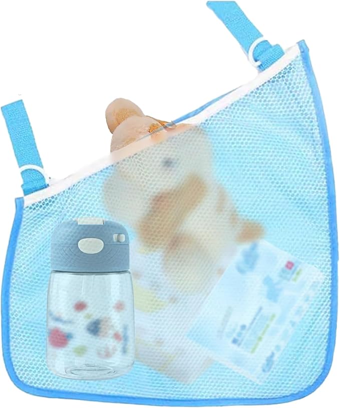 2 Pack Side Sling Cargo Stroller Net, Universal Stroller Organizer Bag, Non-Slip and Adjustable Straps Storage Mesh Cargo Net for Stroller Storage (Blue)