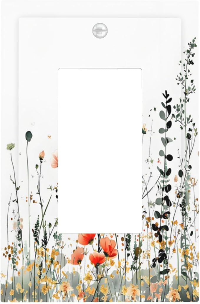 Vintage Country Style Watercolor Leaves Wildflowers Floral Decorative Outlet Covers 1 Gang Single Rocker Light Switch Cover Plate Wall Plates GFCI Faceplate for Bedroom Living Room Decor