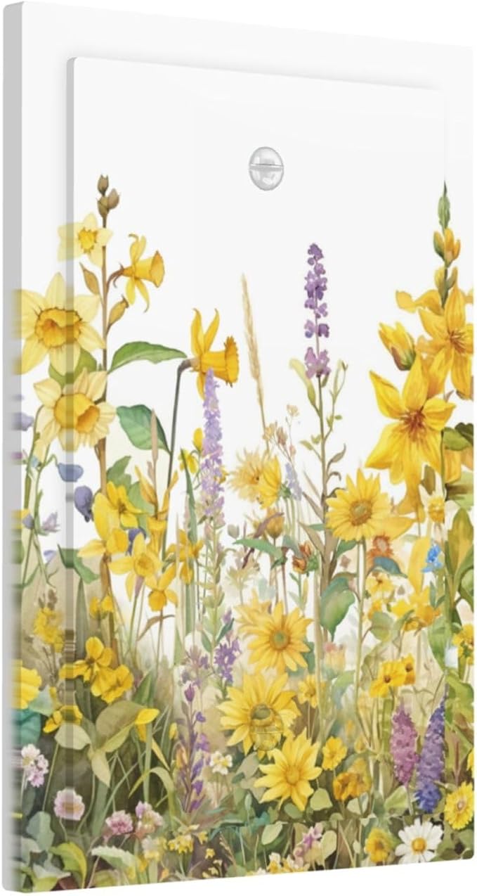 Wildflowers Sunflower Lavender Daisy Floral Light Switch Cover Plate 1 Gang No Device Blank Electrical Wall Plates Faceplate Decorative Switch Plate Covers for Bedroom Living Room Decor