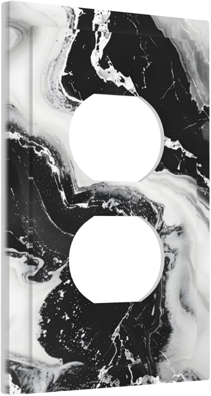 Ink Painting Marble Black White Abstract Luxurious Print Outlet Covers 1 Gang Duplex Light Switch Cover Decorative Switch Plates Electrical Receptacle Faceplate Wall Plate for Kitchen Office Decor