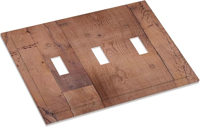 Rustic Brown Dark Wood Texture Printing Decorative Switch Plates 3 Gang Wall Plate Triple Toggle Light Switch Cover Faceplate Electrical Wall Panels For Farmhouse Cabin Decor
