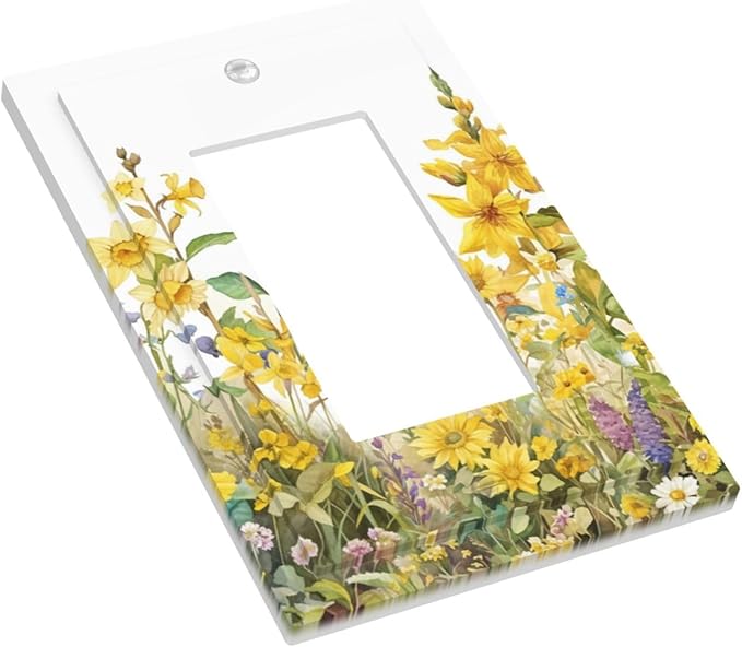 Wildflowers Sunflower Lavender Daisy Floral Decorative Outlet Covers 1 Gang Single Rocker Light Switch Cover Plate Wall Plates GFCI Faceplate for Bedroom Living Room Decor