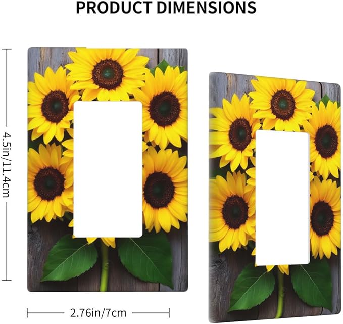 Sunflower Floral Wood 1-Gang Rocker Wall Plate, Yellow Sunflower Switch Plate for Kitchen, Bedroom, Farmhouse & Sunroom