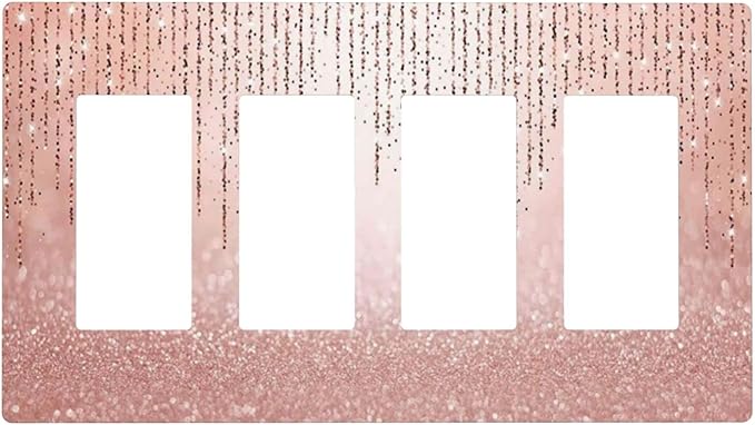 Pink Glittery Bling 4 Gang Quad Rocker/Decor Light Switch Cover Plate Decorative Electrical Faceplate for Bathroom Room Decorate Jumbo Size Screwless 8.3" x 4.6