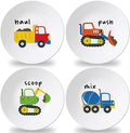 4 Set 10 Inch Construction Truck Plates Melamine Construction Truck Dinnerware Set Reusable Baby Shower Vehicle Melamine Plate Dishwasher Safe for Toddlers Creatively Drop Resistant Cute Plastic Dish