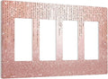 Pink Glittery Bling 4 Gang Quad Rocker/Decor Light Switch Cover Plate Decorative Electrical Faceplate for Bathroom Room Decorate Jumbo Size Screwless 8.3" x 4.6