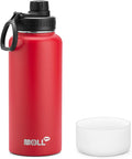 Insulated Water Bottle-32 oz Stainless Steel Vacuum Wide Mouth Sports Water Flask with Spout Lid-Reusable Metal Travel Water Bottle with Silicone Boot, BPA-Free(Canyon Red)