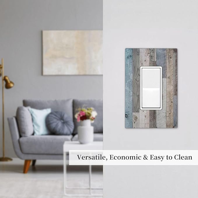Decorative Rustic Western Kitchen Wood 1 Gang Decorator Light Switch Cover Cabin Barn Vintage Wooden GFCI/Rocker Wall Plate Farmhouse Outlet Receptacle Switchplate Faceplate Cover for Dimmer