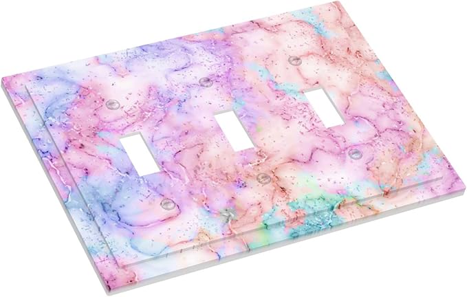 Decorative Switch Plate Covers Cute Marble Texture 3 Gang Light Switch Cover Pink Purple Gold Abstract Triple Toggle Wall Plate Electrical Faceplate for Kids Girls Nursery Bedroom Home Decor