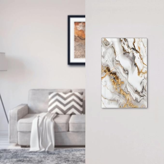 Luxurious Marble Abstract White Gold Tile Modern Simplicity Light Switch Cover Plate 1 Gang No Device Blank Electrical Wall Plates Faceplate Decorative Switch Plate Covers for Bathroom Kitchen Decor